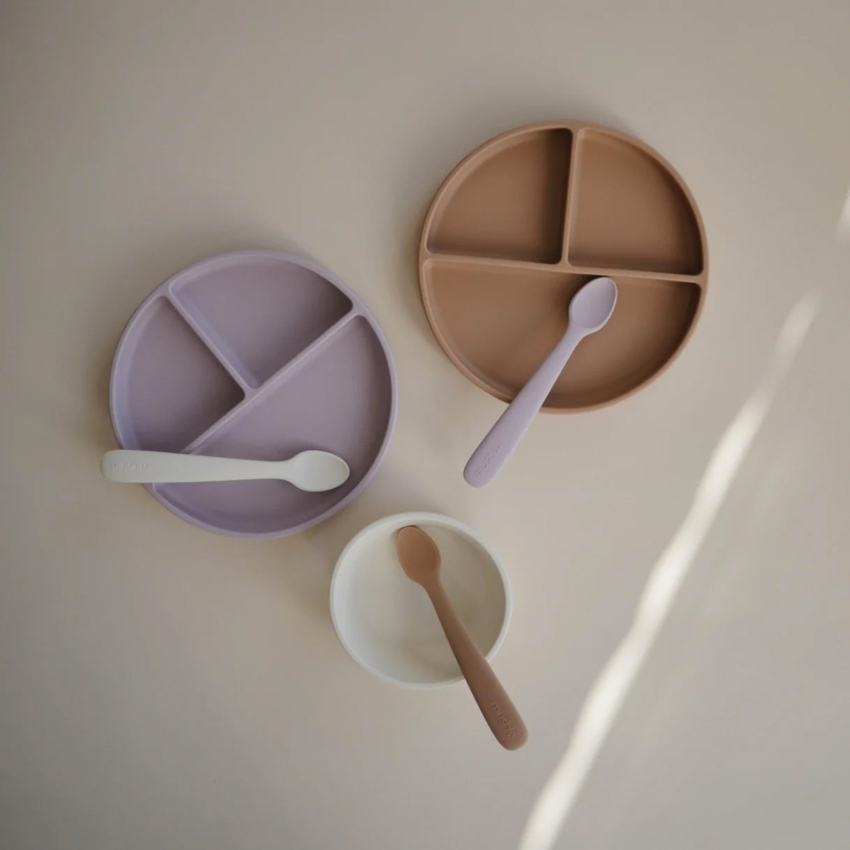 Mushie Silicone Feeding Spoons 2-Pack - Stone/Cloudy Mauve